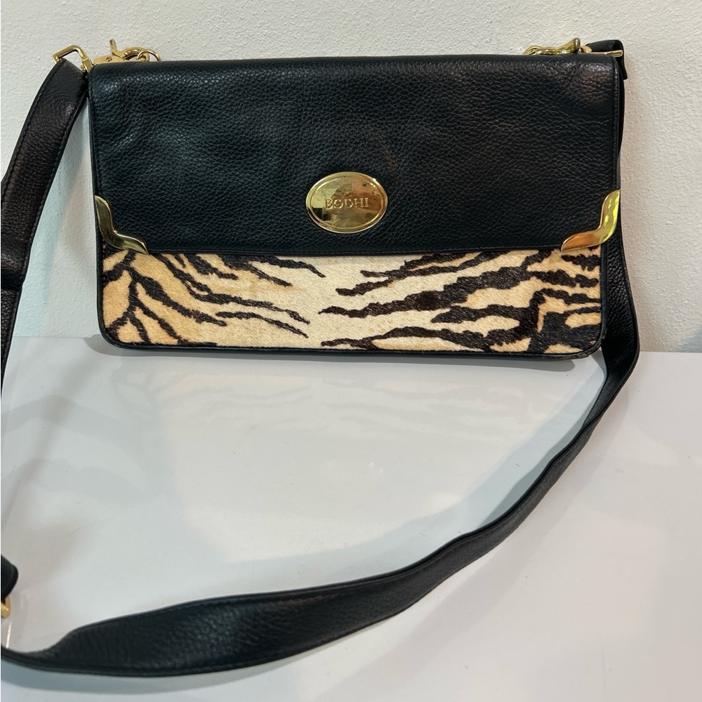 Vintage BODHI Genuine Haircalf Tiger Print & Black Leather Shoulder Bag